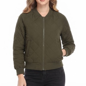 <b>Women</b> Casual Olive Green <b>Suede</b> Woven Bomber <b>Jacket</b> Quilted Lightweight Full Zip Spring Winter Fall Fashion Outerwear - Product Image 1