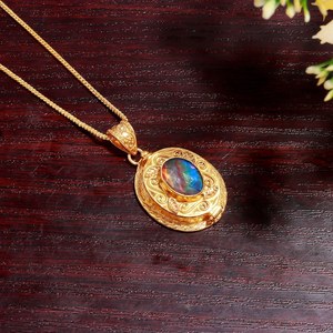 Elegant Aurora Opal Rutile Quartz <b>Locket</b> Pendant Gold Plated Sterling Silver Jewelry Gift - Product Image 6