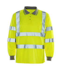 Polo jaune haute visibilité à manches longues en polyester, vêtements de travail réfléchissants, vêtements de sécurité pour hommes - Product Image 2