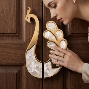 Peacock Shape Brass Cabinet Handle With Mother Of Pearl Inlay European Style Durable Furniture <b>Door</b> Pull - Product Image 1