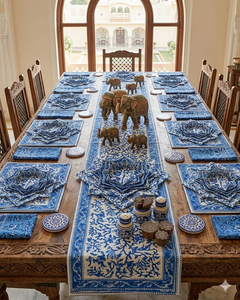 Traditional Indian Hand Block Print Table Mats White Cotton Placemats <b>Blue</b> Carry Design Vegetable Color Export Quality Set - Product Image 4