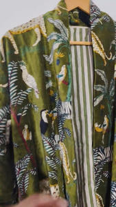 Bata Kimono de Algodón con Estampado de Bloques, Cuello en V, Secado Rápido, Larga, Ligera, para Dama de Honor, Ropa de Dormir de Verano, Talla Única - Product Image 5