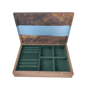 Caja de Joyería de Madera de Nogal Negro Natural y Resina Epoxi para Anillos, Pendientes, Pulseras, Colgantes y Dijes - Product Image 1
