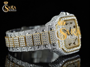 Reloj de diamantes de moissanita completamente helado de la mejor calidad con números arábigos, reloj de lujo para ocasiones especiales de acero inoxidable - Product Image 3