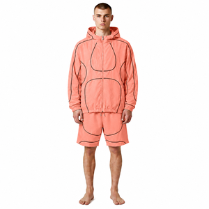 Ensemble de survêtement coupe-vent unisexe de haute qualité en polyester/nylon épais avec vestes et shorts réfléchissants pour le printemps - Product Image 1