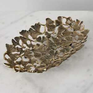 Plateau en métal en forme de feuille de Ginkgo ovale, design oriental, décoration de table - Product Image 1