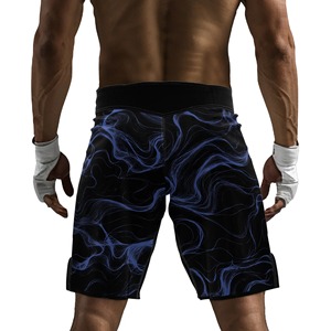 กางเกงขาสั้น MMA ลายคลื่นสีน้ำเงินดำสำหรับผู้ชาย ทรงปกติ แห้งเร็ว ผลิตจากโพลีเอสเตอร์ สำหรับศิลปะการต่อสู้แบบผสมผสาน ขนาดผู้ใหญ่ - Product Image 4