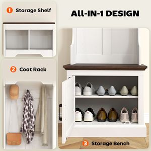 Arredo Casa: Mobile ingresso 3-in-1 bianco effetto legno con scarpiera, appendiabiti, panca e 5 ganci - Product Image 4
