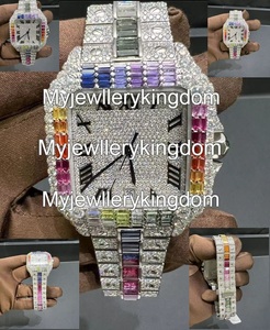 Reloj con diamantes Moissanite VVS, reloj de pulsera para hombre con incrustaciones de diamantes, reloj de lujo con diamantes para él, joyería hip hop para él - Product Image 2