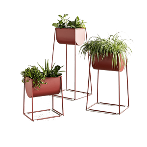 Set of Three <b>Terracotta</b> Brown Metal <b>Planter</b> <b>Pots</b> with Geometric Iron Stands Modern Indoor Outdoor Garden Decor - Product Image 6
