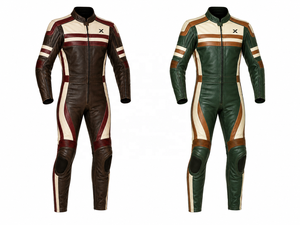 Combinaison de moto en cuir rétro |   Marron & Bourgogne Vintage |   Fabricant OEM ODM |   Qualité de conception haut de gamme |   Vêtements de course - Product Image 5