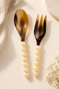 Ensemble de service élégant en résine corne naturelle pour salade, 2 pièces, qualité supérieure, compatible lave-vaisselle, accessoires de cuisine modernes et luxueux, articles de table de luxe - Product Image 3