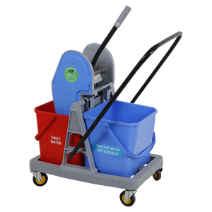 Plastic Double Bucket <b>Mop</b> Cart Red And Blue 21-25L Portable With Side Press Mechanism - Product Image 3