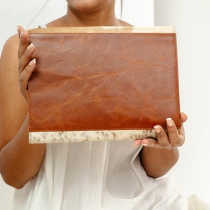 New Designer Vintage Handmade hair on Multi Pocket Padfolio <b>Folder</b> Executive Professional Organizer cow hide leather - Product Image 4