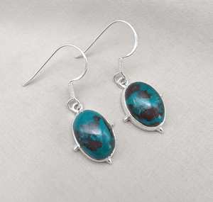 Boucles d'oreilles clous en argent sterling avec chrysocolle, certifiées IGI, bijoux bohèmes en pierre précieuse bleu-vert pour mariage et soirée - Product Image 4