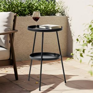 2-Tier Round Modern Black Metal <b>Side</b> <b>Table</b> Adjustable Feet 12.6\" Small End <b>Table</b> Double <b>Tray</b> Storage Contemporary Accent <b>Table</b> - Product Image 1