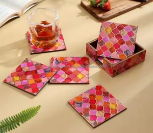 แผ่นรองจานไม้และแผ่นรองแก้วทำจากไม้พิมพ์ลายสี่เหลี่ยมสำหรับตกแต่งบ้านอย่างหรูหราอุปกรณ์บนโต๊ะอาหารมีสไตล์การตกแต่งโดยงานฝีมือของช่างฝีมือ - Product Image 4