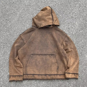 Oversized Boxy Fit <b>Thick</b> Cotton French Terry <b>Hoodies</b> <b>Men</b> Custom Vintage Washed Distressed Pullover <b>Hoodies</b> - Product Image 1