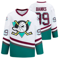 Maillot de hockey sur glace Mighty Ducks Anaheim personnalisé unisexe blanc, bleu sarcelle, rouge, col en V, manches longues, maille respirante, séchage rapide, été