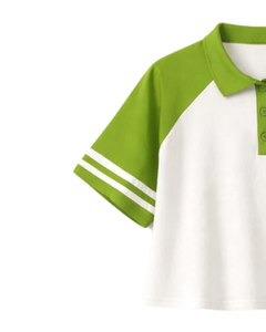 Customized Green And <b>White</b> Women Cropped Polo T <b>Shirt</b> Raglan Sleeve Striped Sleeve Casual Cotton Top Button Placket Summer Tee - Product Image 3