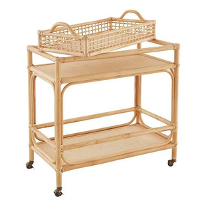 Carrito de Servicio Rodante de Ratán con 2 Estantes y 4 Ruedas Giratorias, Diseño Tropical, Muebles para Hotel - Product Image 2