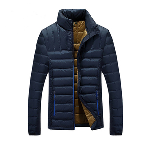 Chaqueta Acolchada para Hombre, Color Azul Marino, con Revestimiento, Cuello Alto, Cierre de Cremallera, Tejido de Lona Transpirable y Ecológico, Ropa Casual de Invierno - Product Image 1