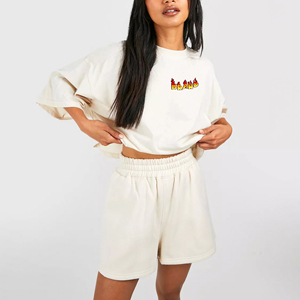 Wholesale Custom DTF printed logo streetwear Summer casual wear Crop Top & Short hip hop breathable women's 2 piece <b>set</b> - Product Image 4