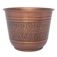 Pot de fleurs vintage en cuivre, motif martelé circulaire rétro, jardinières en cuivre vintage avec poignées en fer, décoration de jardin