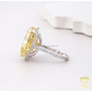 Anillo de Compromiso de Lujo con Diamante Amarillo Ovalado Cultivado en Laboratorio, con Halo Oculto, para Mujer, en Oro Blanco de 14K, Anillo de Promesa Nupcial - Product Image 3