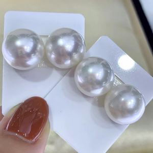 Boucles d'oreilles à double anneau en perle de nacre Wing 7.18new, qualité rose-P, non régulées, or 8-8.518k, boucles d'oreilles à clous en Akoya - Product Image 1