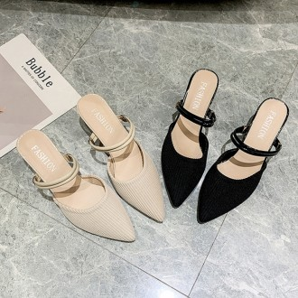 Basic 2-Color Stiletto Mid-Heel Mule Slingback Pumps Heel LK8803 Clogs & Mules