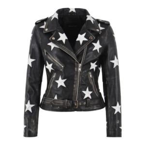 Veste de motard BRANDO Star en cuir Napa 100% véritable sur mesure pour femme, veste de moto en cuir, fermetures éclair YKK de qualité supérieure, patchs étoiles - Product Image 1