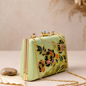 <b>Green</b> Floral Embroidered Designer Clutch Bag Elegant Evening <b>Purse</b> for Women Festive Wear - Product Image 4