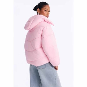 Oversize Custom Baby <b>Pink</b> OEM Women's Plus Quilted <b>Waterproof</b> Eco-Friendly Cotton Lining Hooded Puffer <b>Jacket</b> Bubble Detail - Product Image 3