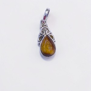 Colgante Vintage de Plata de Ley 925 con Ojo de Tigre en Forma de Pera y Cabujón de Gema Natural Marrón Dorado en Forma de Lágrima al por Mayor - Product Image 2
