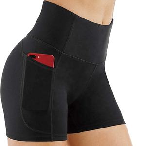 Pantalones cortos de Yoga de cintura alta para mujer con control de barriga Pantalones cortos de entrenamiento atléticos transpirables para correr con bolsillos profundos Estilo casual - Product Image 1