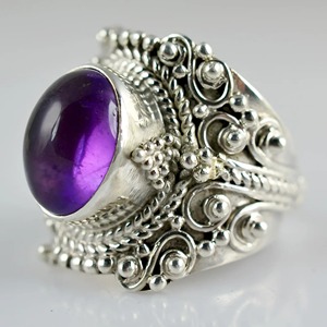 Amethyst <b>Ring</b> Handmade Sterling Silver Bezel Setting Natural Purple Oval Shape Gemstone <b>Boho</b> Jewelry Women's Jeweltech February - Product Image 2