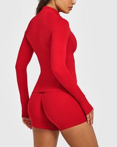 Veste de yoga et de sport pour femme, personnalisée par le fabricant, antistatique, sculptante, à col montant, fermeture éclair intégrale, avec passe-pouces, coupe ajustée, pour la course et la gym - Product Image 2