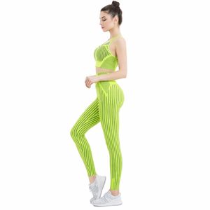 Conjunto de Yoga sin Costuras a Rayas para Mujer, 2 Piezas, Sujetador Deportivo y Leggings, Spandex/Poliéster, Antiolor, Ropa de Gimnasio, Ropa Deportiva Cómoda - Product Image 3