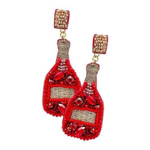 Pendientes elegantes con cuentas de semillas y bordados, en forma de botella, para uso diario, de moda, hechos a mano. - Product Image 3