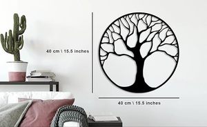 Arte de Pared de Metal con Diseño de Árbol de la Vida, Decoración de Pared Redonda Negra Moderna para Sala de Estar, Dormitorio u Oficina - Product Image 3
