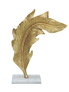 Elegante Escultura de Pluma de Aluminio Dorado con Base de Mármol Blanco |   Decoración de Mesa Metálica Moderna Hecha a Mano para el Hogar y la Oficina - Product Image 3