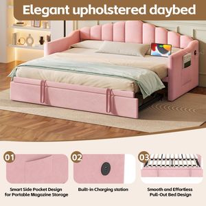 Divano letto imbottito singolo regolabile in altezza con letto estraibile e porta di ricarica USB Type-C - Letti imbottiti resistenti - Product Image 4