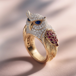 Anillo de Lujo con Forma de Búho y Piedras Preciosas, Bañado en Oro, con Circonita Cúbica, Diseño Animal, Anillo de Moda Personalizado - Product Image 1