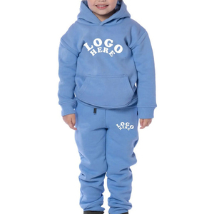 Conjunto de Sudadera con Capucha Azul y Pantalones Deportivos, Traje Deportivo Informal de Color Sólido, Manga Larga, Corte Holgado para Niños, Ropa de Otoño - Product Image 1