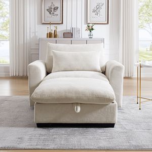 Divano Modulare Moderno in Velluto a Coste Beige con Pouf Contenitore Profondo per Soggiorno, Appartamento, Ufficio - Product Image 3