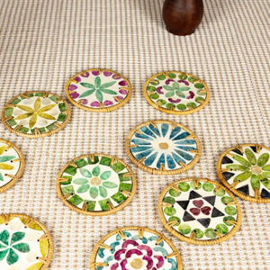 Natural Rattan Inlay <b>Woven</b> Drink <b>Coasters</b> Handmade Cup Mat TUYET DUNG FAD4 Classic Flower Design Holiday Decoration Gift Made - Product Image 5