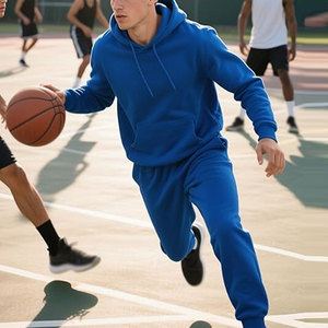 ชุดวอร์มคนท้องสีน้ำเงินรอยัลแบบเรียบสำหรับผู้ชาย |   ชุดเซ็ตฮู้ดดี้ผ้าฟลีซแบบเรียบง่าย กางเกงจ็อกเกอร์ทรงโอเวอร์ไซส์ สไตล์สตรีทแวร์ |   ขายส่ง - Product Image 3