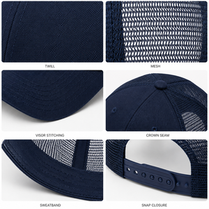 Custom Deep Navy Trucker <b>Cap</b> 6-Panel Mesh Back Front Embroidery Unisex Adjustable Adult Casual <b>Hat</b> - Product Image 6