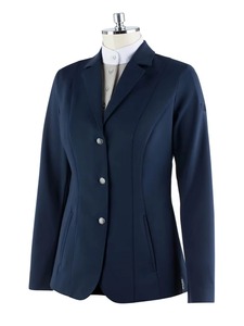 Veste d'équitation personnalisée pour femme, bleu marine, avec passepoil doré, poche zippée, pour concours d'équitation, OEM - Product Image 4